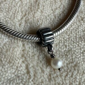 Pandora June Birthstone Sterling Silver Pearl Dangle Charm Retired #790166P